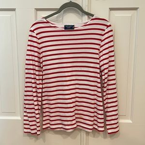 Saint James red and white striped shirt size small